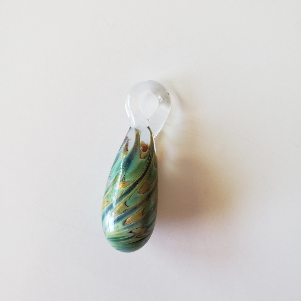 Blue and Gold Bubble Swirl Lampwork Boro Glass Pendant Teardrop Bead - Picture 2 of 5